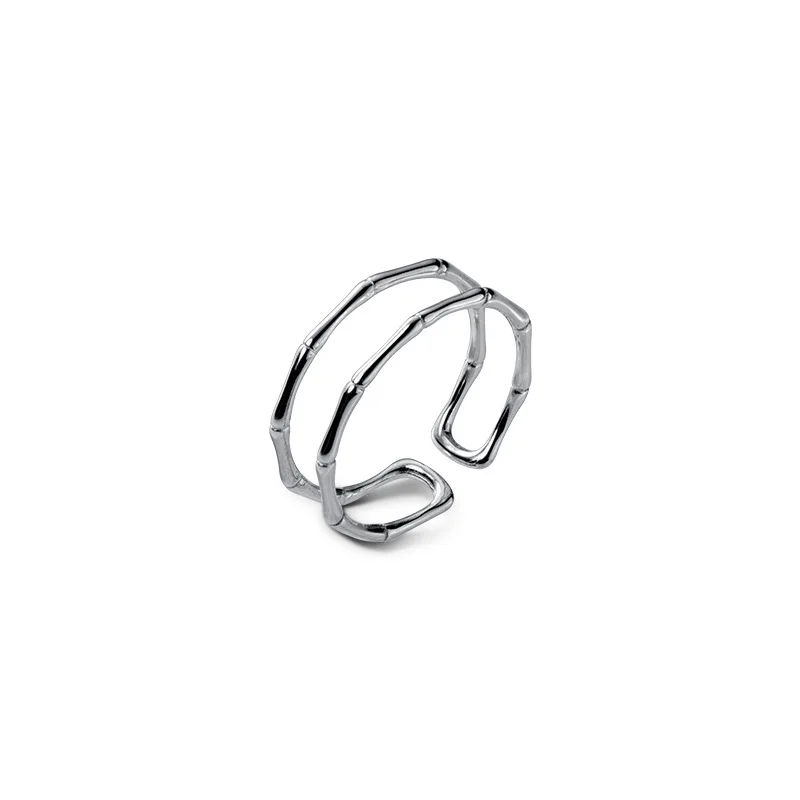 

MloveAcc 925 Sterling Silver Wedding Ring Double Lines Bamboo Finger Ring Women Wedding Engagement Jewelry Gift