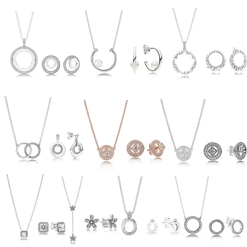 

High Quality Original 925 Sterling Silver Necklace Earring Set with Original Engraved Woman Jewelry Gift Free Shipping