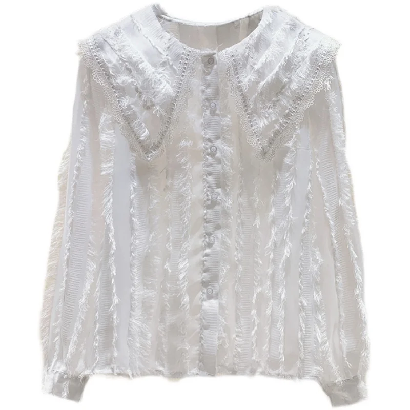 

Blouses Women Cotton Long Sleeve Shirts Solid Turn Down Collar Casual White Ladies Tops 2021 Spring Blusas Femininas