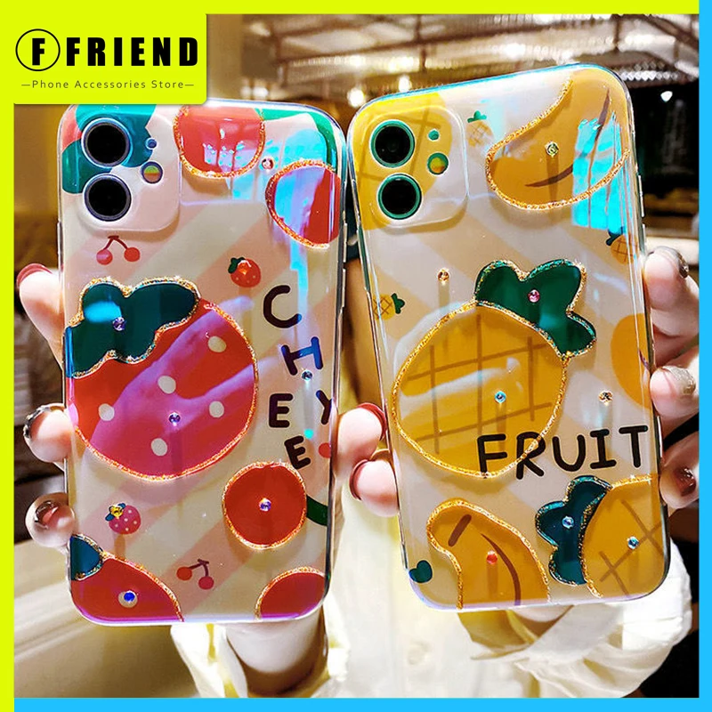 

Cute Fruit Strawberry Pineapple Diamond Drops of Glue Phone Cover for Iphone 11 12 Mini Pro Max 7 8p Se Xs Xr Girl Phone Cases