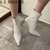 2021 new womens shoes high heel short tube pointed toe stiletto women boots elastic soft leather design fashion boots