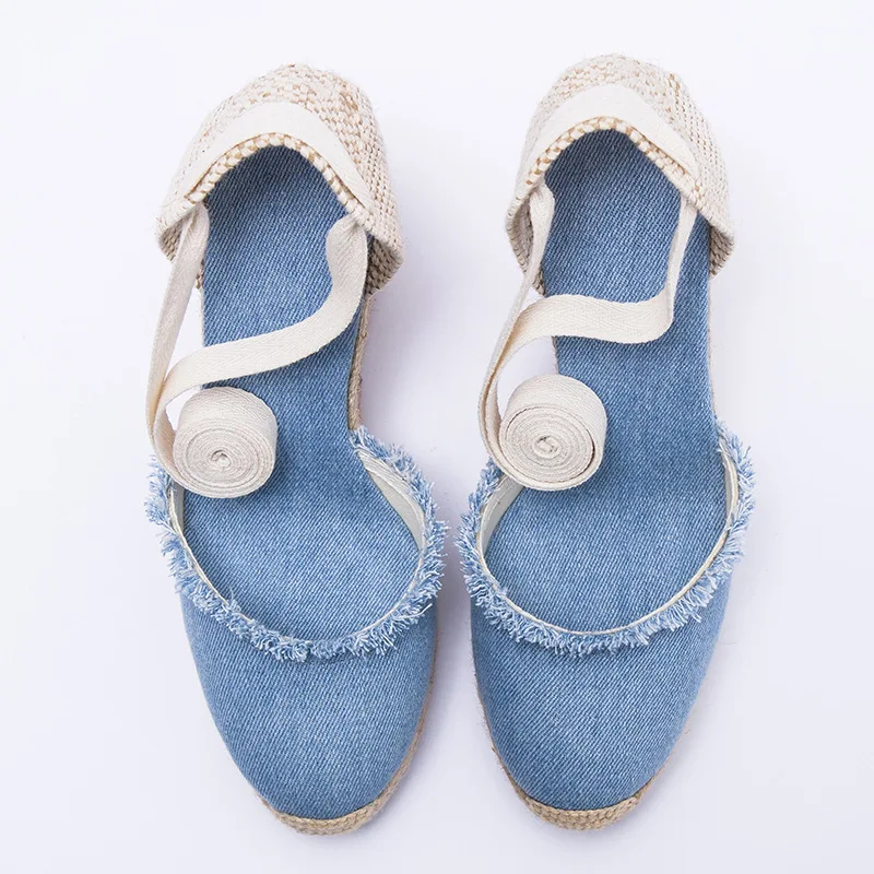 Эспадрильи на танкетке для женщин холщовые туфли с эффектом потертости каблуке 9