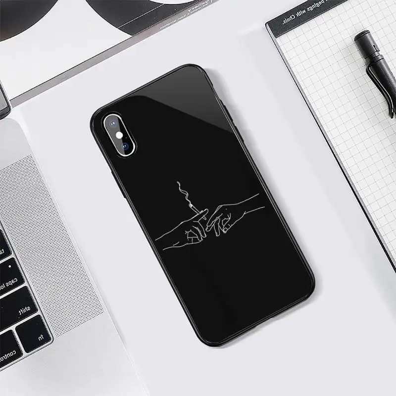 

black white simple design Phone Case Tempered glass For iphone Samsung S note 7 8 9 10 11 12 X XS XR MAX edge e plus pro