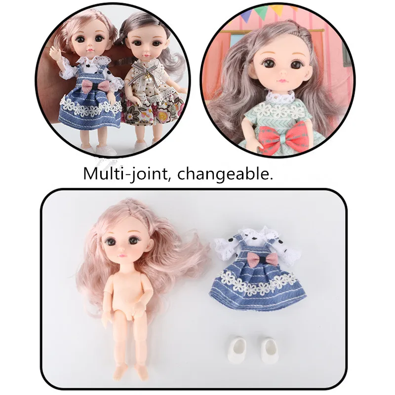 

16cm BJD Doll 13 Removable Joints Fashion Dress Up Girl's Body Doll To Send Shoes Brown Eyes Toy 1/12 The Best Gift for Children