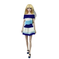 blue white 11 5 fashion knitted sweater dress for barbie doll clothes woven outfits winter warm gown 16 bjd dolls accessories