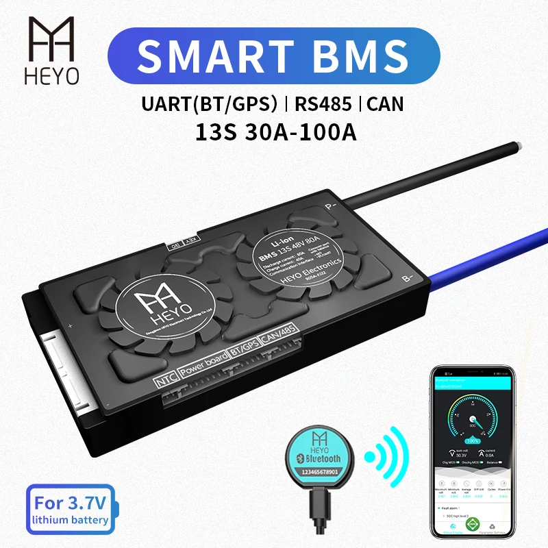 Интеллектуальный BMS Li Ion 13S 48 в 30 А 40 60 80 100 Bluetooth BT APP GPS UART RS485 CAN коммуникационное USB