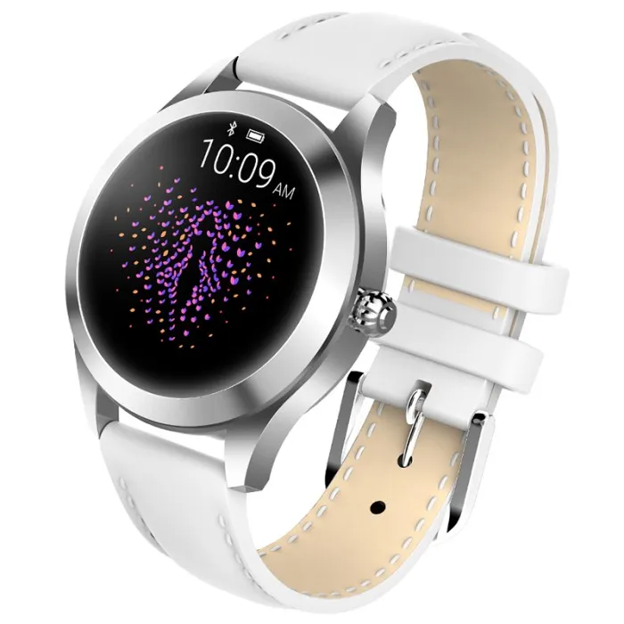 white leather strap Смарт-часы KingWear KW10, 1,04 дюймов, Bluetooth 4,0, водонепроницаемые женские Смарт-часы с монитором сердечного ритма, напоминание о необходимости двигательной активности - Цвет: white leather strap