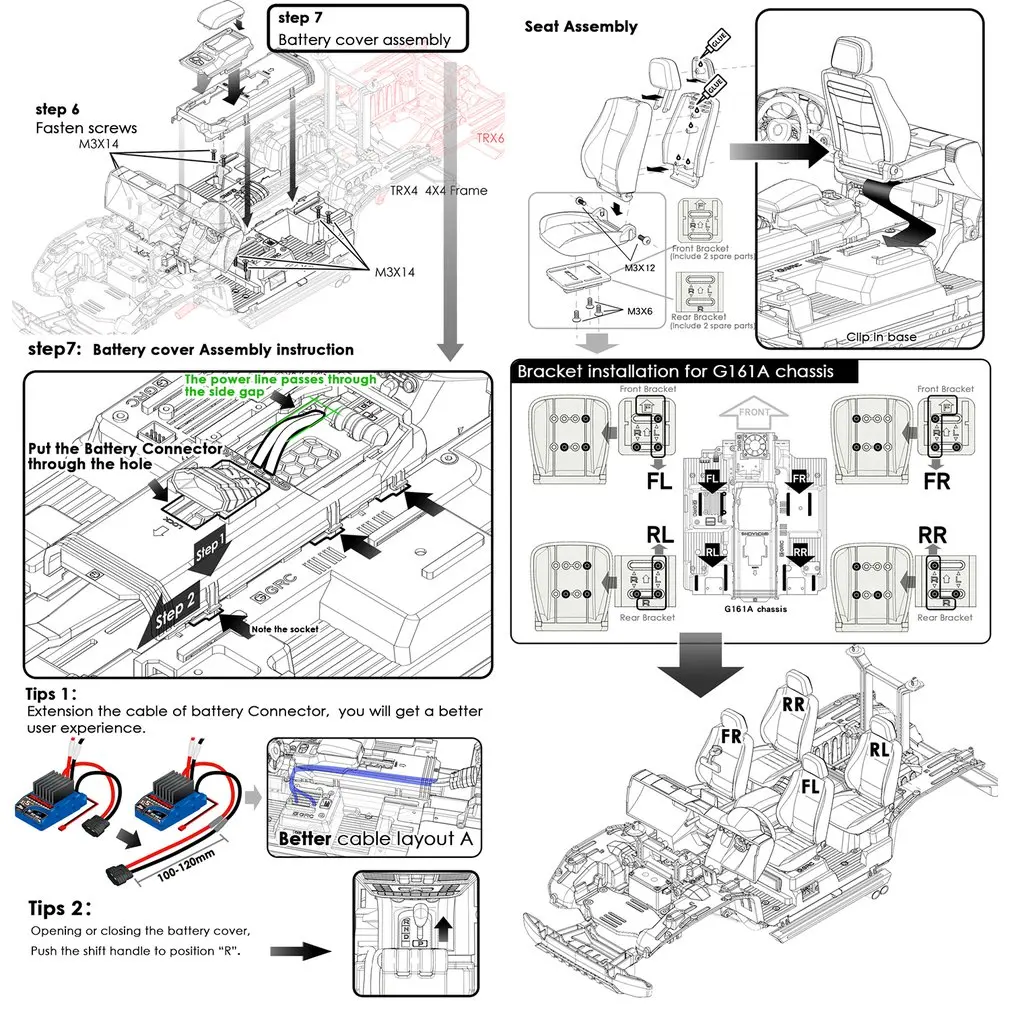 ABS Interior para Trx6 TRX-6 6X6 G63 TRAXXAS TRX-4 G500, Panel de instrumentos de asiento de cabina, pedales de pie de volante Interior-1