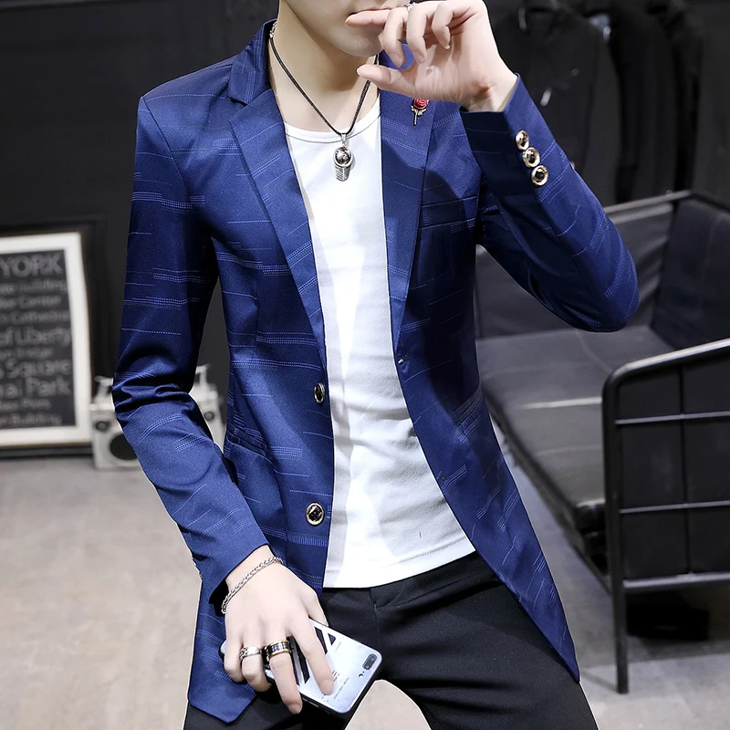 

Модные мужские блейзеры однобортные приталенные мужские пальто с длинным рукавом деловые повседневные Черные белые синие фиолетовые V044