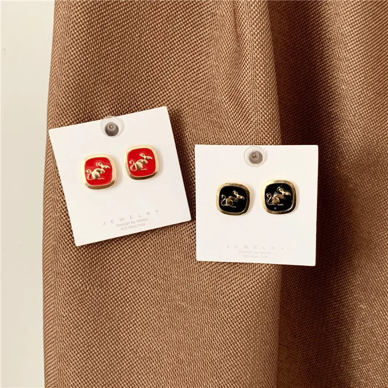 

Simple Square Little Mouse Cute Earrings Stylish New Studs