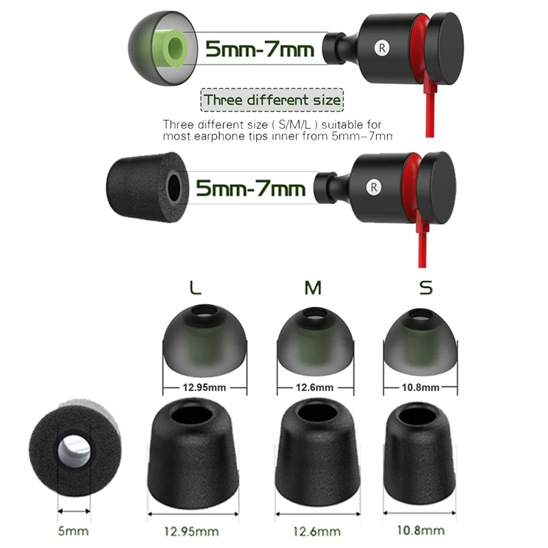 Memory Foam Earphone Tips Replacement Earbud Blocking Out Ambient Noise Inner 5mm for Gaming In Ear w/ 5mm-7mm Tip | Электроника