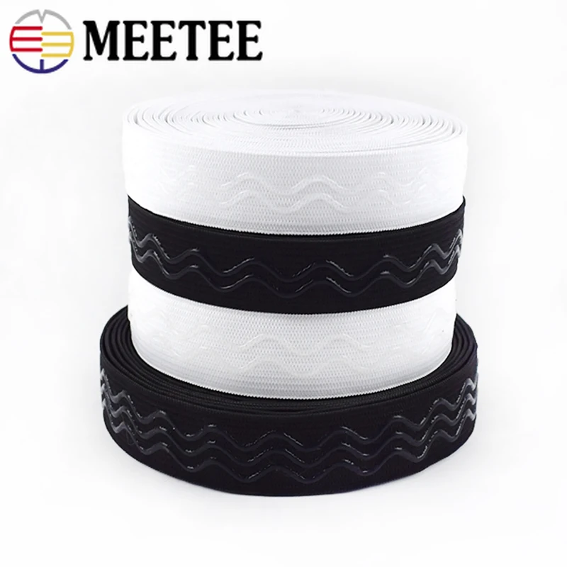 

Meetee 10/20M 20/25mm Non-slip Elastic Band Polyester Wave Silicone Rubber Webbing Belt DIY Clothing Underwear Strap Accessories