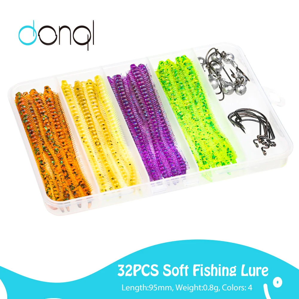

DONQL 32PCS Soft Fishing Lures Kit Artificial Larva Baits Carp Worm Lures With Fishing Hook Silicone Swimbait Jigging Baits Set