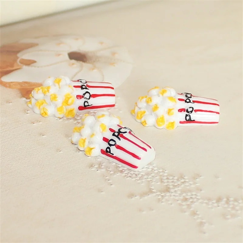 100pcs Cute Popcorn Resin Flatback Charms Simulated Food Pendant For Jewelry Making Diy Earring Keychain Floating Charm Craft