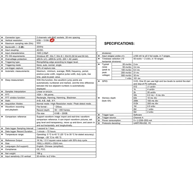 USB-осциллограф 482 регистратор данных карта сбора 20 МГц (полоса пропускания) 8-13 бит