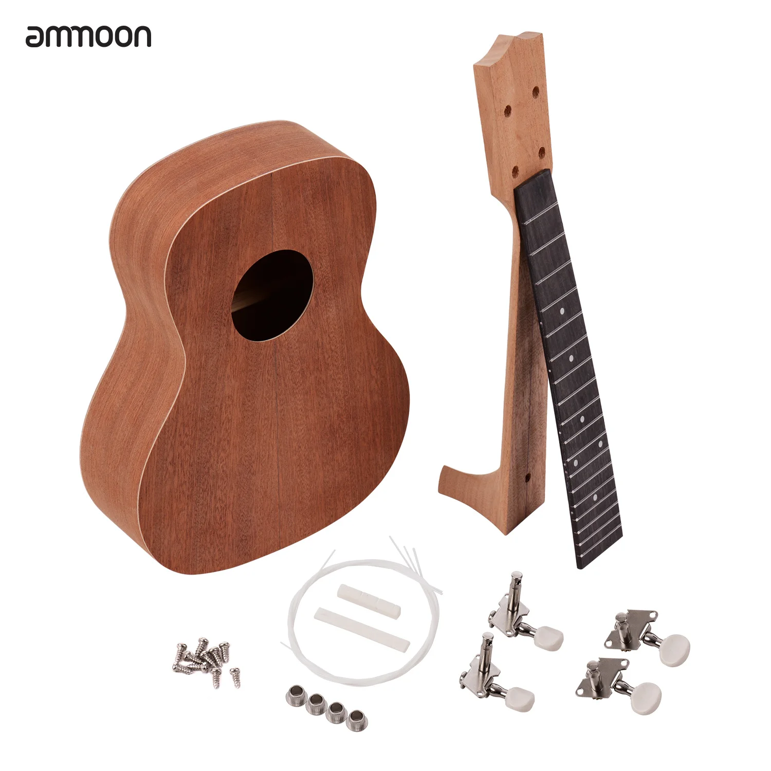

ammoon 23 Inch Unfinished DIY Ukulele Kit Ukelele Plywood Body Okoume Solid Wood Uke Neck Open Style String Tuners for beginners