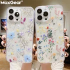 Прозрачный блестящий Мягкий силиконовый чехол с цветами для телефона iPhone 13 12 11 Pro Max X XR XS Mini 7 8 Plus SE 2020, прозрачный чехол