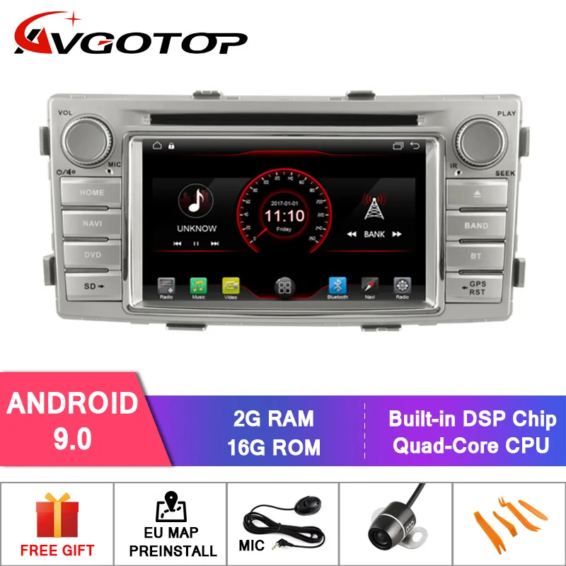 AVGOTOP Android 9 WINCE Bluetooth GPS автомобильное радио DVD плеер для TOYOTA HILUX 2012 2G 16G MP3 MP4