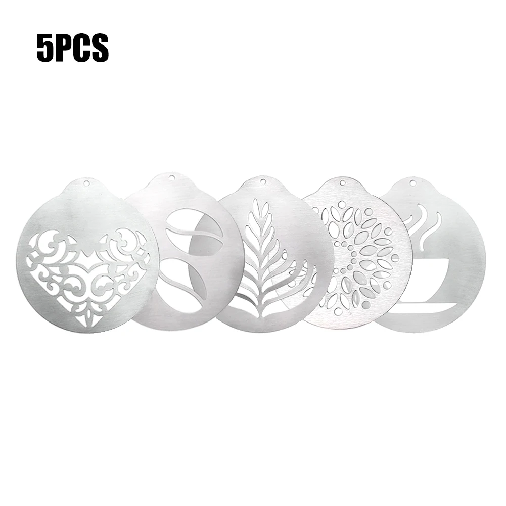 

5pcs Decorating Tool Cake Easy Clean Stainless Steel Kitchen Coffee Stencil Barista Cappuccino Durable Latte Art Garland Mould