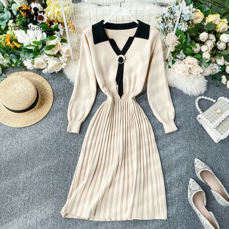 YuooMuoo хорошее качество удобные женское платье 2019 осень зима плиссированные