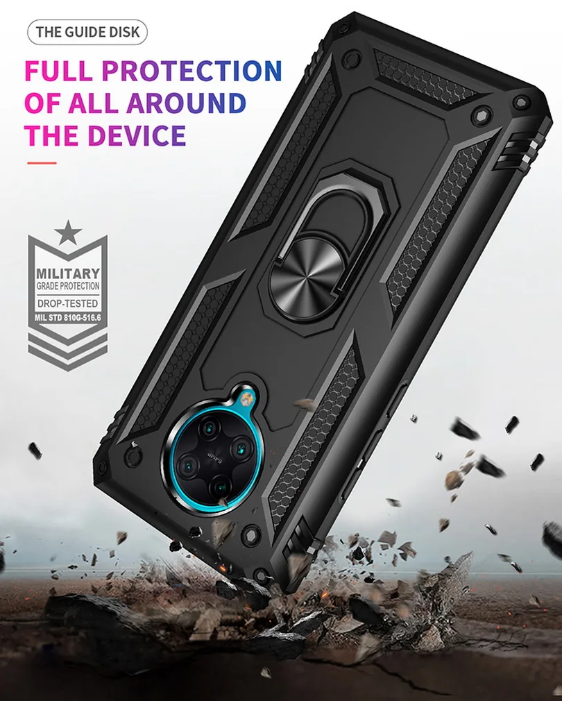 Luxury Armor Shockproof Case For Xiaomi POCO F2 Pro case Silicone Hybrid Cover For Xiaomi PocoPhone M2 Pro Metal Ring POCO X2