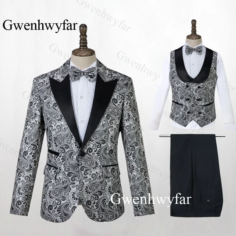 color 3 Gwenhwyfar мужской модный двубортный костюм синий цветочный Jacqaurd высококачественные для жениха костюмы для вечеринки Выпускной сценический костюм певица - Цвет: color 3