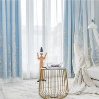 korean style blue chiffon curtain for living room decoration curtains for white salon girl bedroom double layer blackout curtain