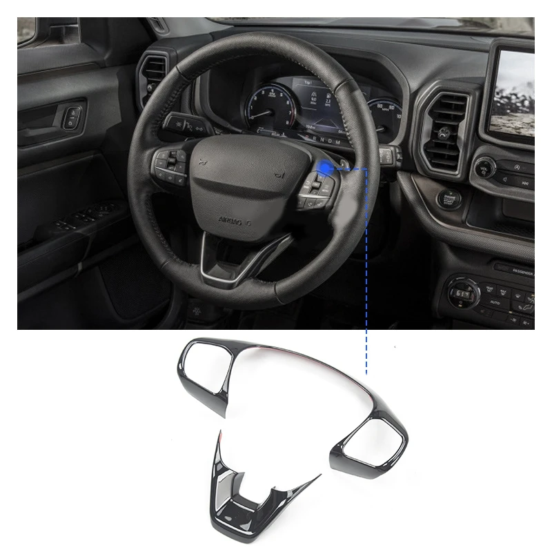 

For Ford Bronco 2021 Car Steering Wheel Cover Button Trim Stickers Decoration Cover Trim Frame Black