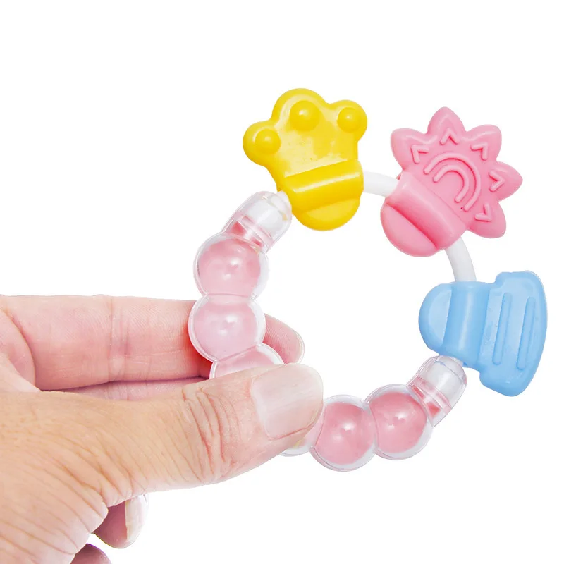 

1pcs Security Newborn Baby Rattles Teether Toy Teeth Biting Babies Toddler Bed Bell Silicone Handbell Jingle Cartoon Teether