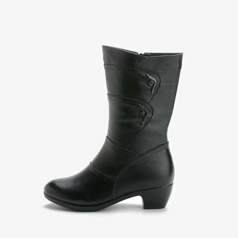 2019 Vintage Female Genuine Leather Mid Calf Winter Boots Women Shoes with Fur Warm Mid-calf Laides Zip Booties | Обувь