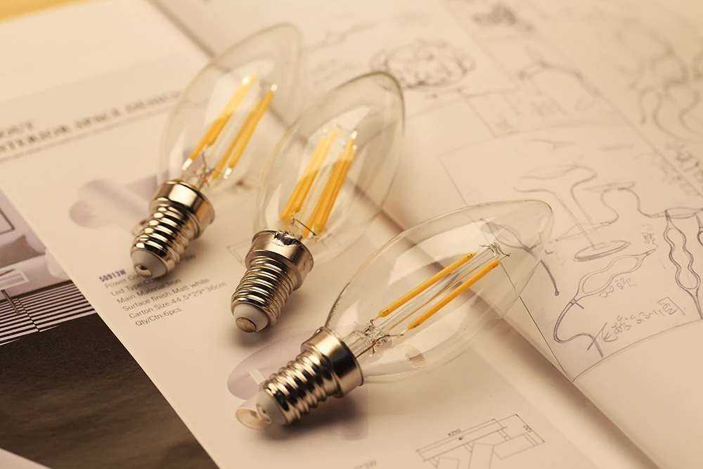 E14 Led Bulb 220v 240v 110v E12 2W 4W 6W C35 Candle Light Bulb Retro Edison Filament Lamp Chandelier Lighting Blub Home Decor