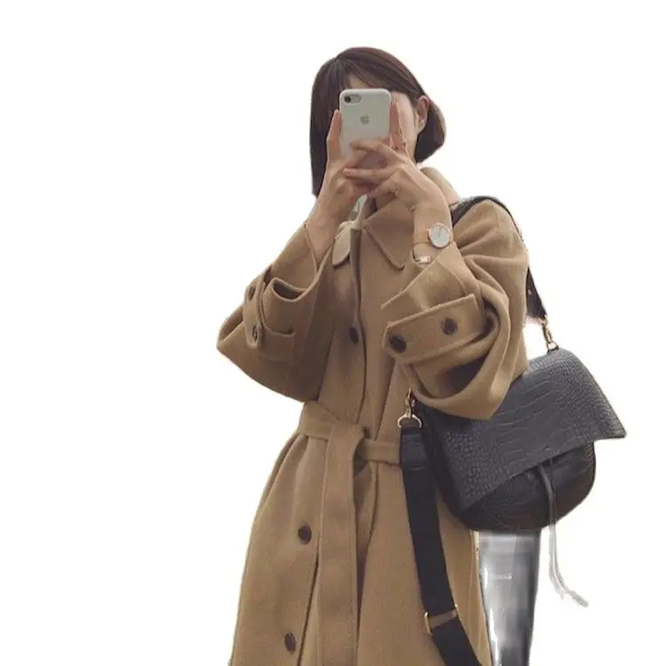 

New Sew Lace Cashmere Coat Double Sided Cashmere Coat women Woolen Coat fur coat women belted wool coat cashmere winter coats