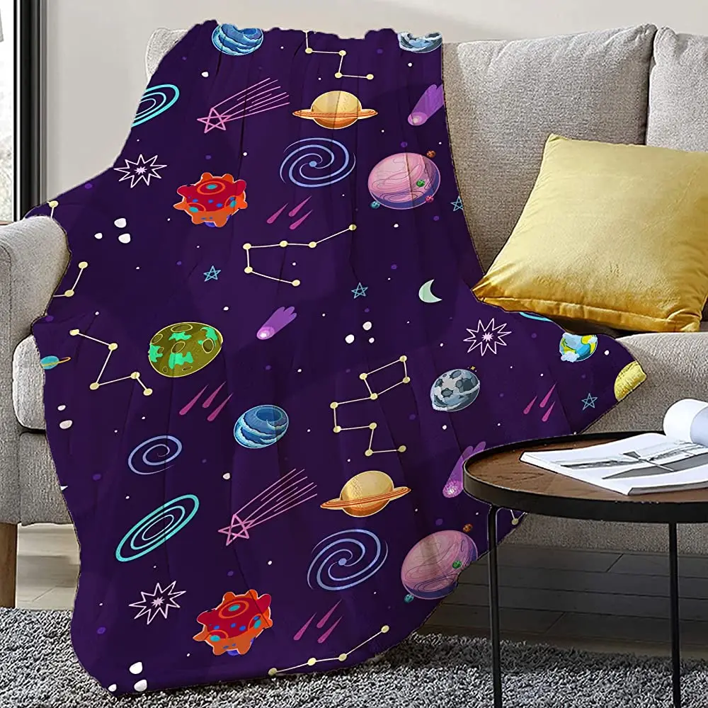 

eusewo Space Planet Throw Blanket Soft Plush Flannel Blanket Space Themed Blankets for Girls Boys Children's Room Decor Gift