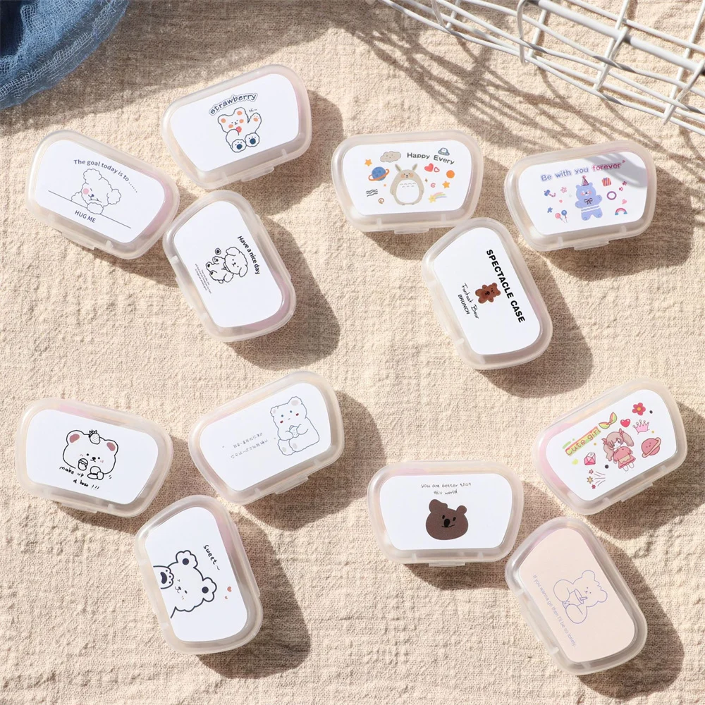 

Mini Cartoon Little Bear Contact Lens Case Cute Mix-colored Contacts Storage Case Travel Portable Contact Case