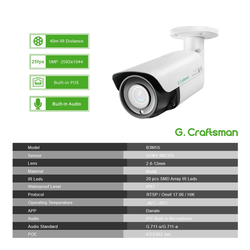 IP-камера наружного видеонаблюдения 25 кадров в секунду 5 МП 4-кратный зум POE датчик