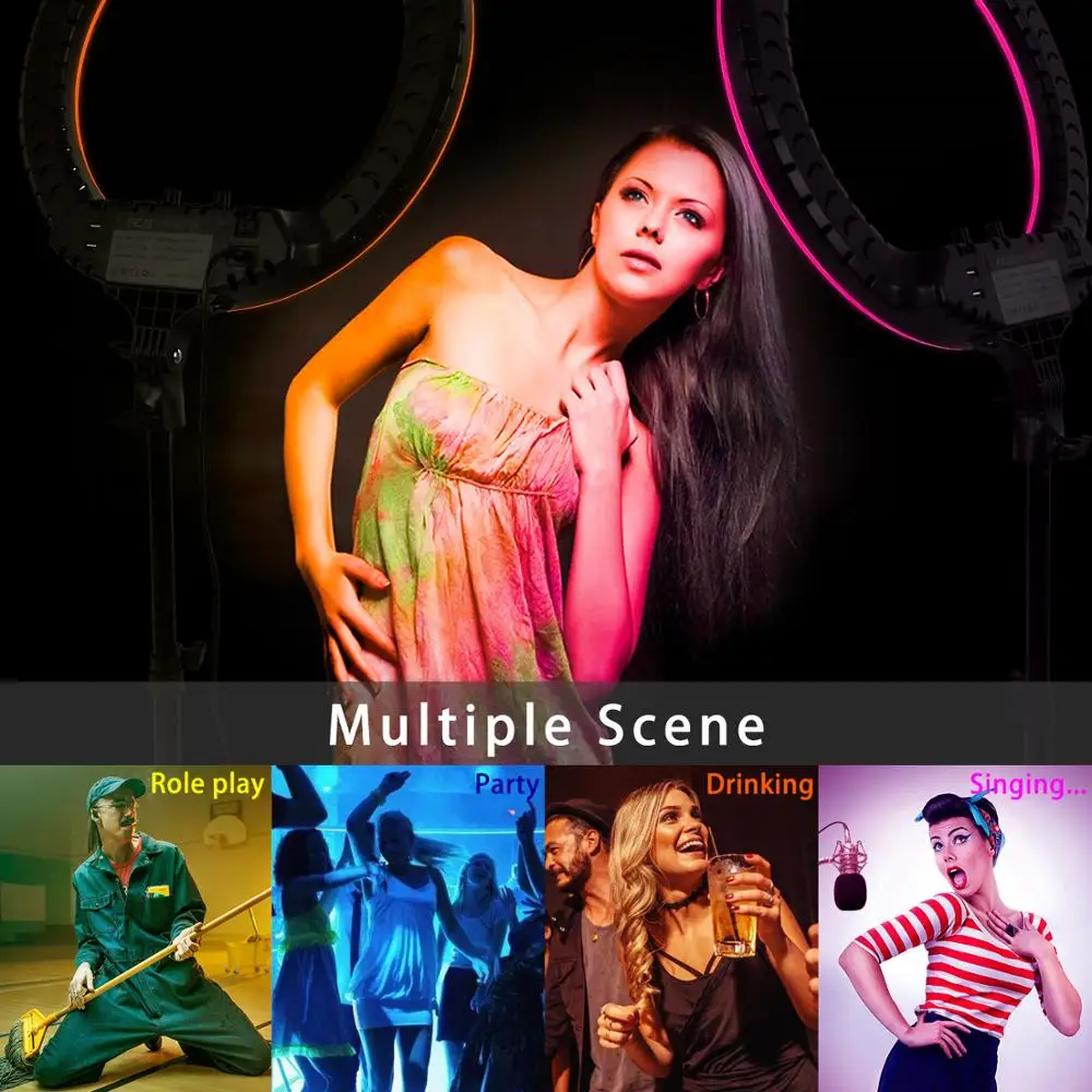 Светодиодная кольцесветильник лампа FOSOTO 2700-6500K 18 дюймов со штативом и USB-портом |