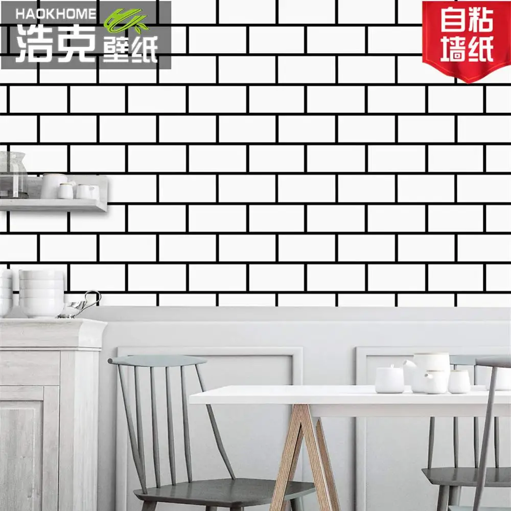 

Nordic simple white brick self-adhesive wallpaper black and white checkered background wallpaper