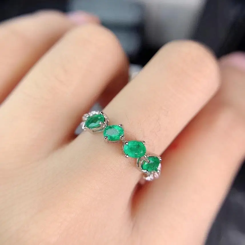 

personality fashion grace Stamen wave Natural green Emerald Ring S925 Silver Natural Gemstone Ring Women's girl party ewelry