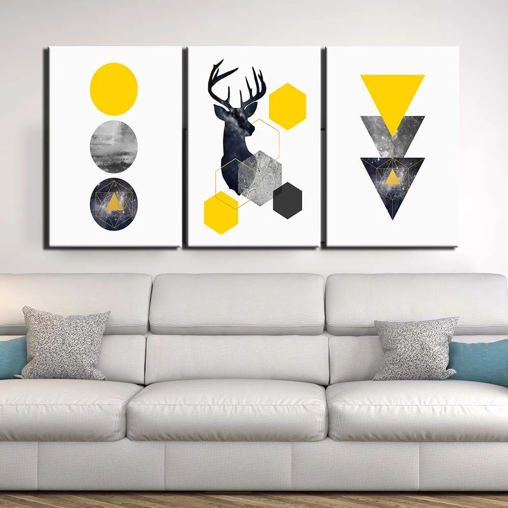 

Canvas Art Print Nordic Abstract Deer Canvas Painting for Living Room 3 Piece Kids Gift Poste Simple Geometry Prints Home Decor