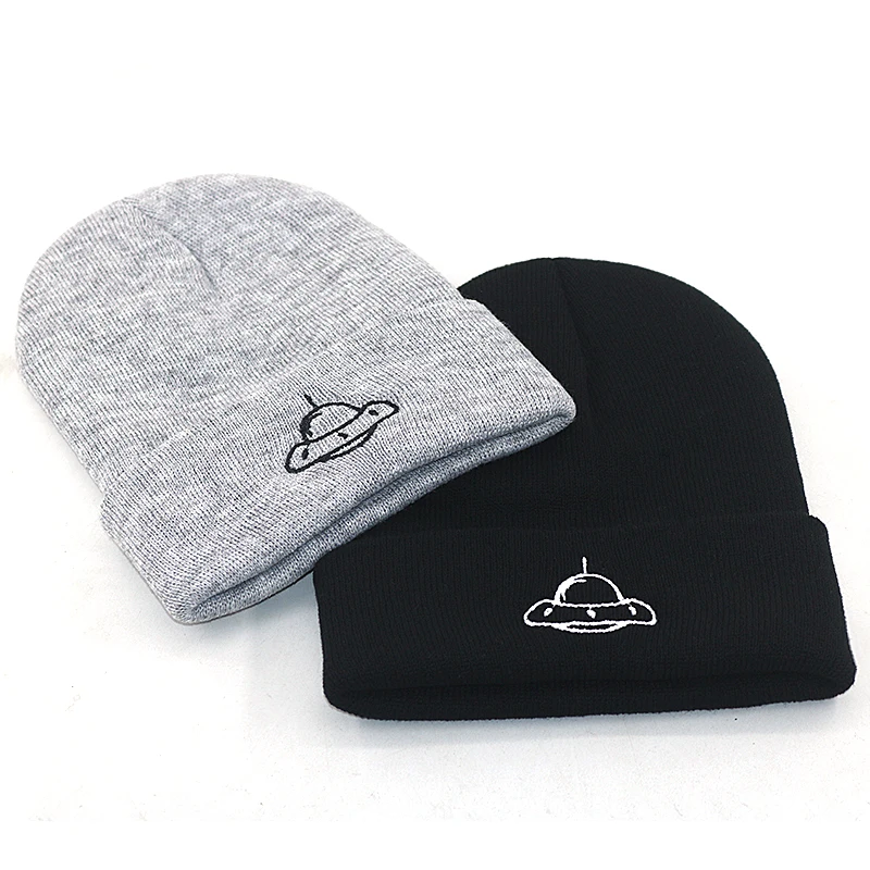 

UFO вышитая шапочка 100% хлопок гибкие мягкие зимние вязаные шапки хип-хоп шапочки теплые лыжные шапки