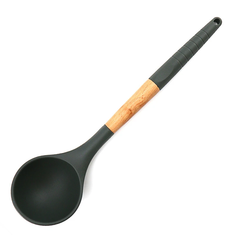 

Kitchen Utensil 11pcs Silicone Baking Utensil Set with Storage Bucket Wooden Cooking Tool Non-stick With Hanging Hole M