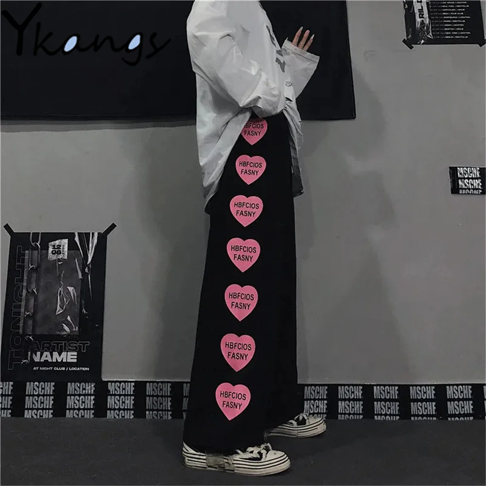 

Свободные широкие брюки в Корейском стиле, винтажные повседневные уличные брюки в стиле хип-хоп с принтом Love, уличная одежда в стиле Харадзю...