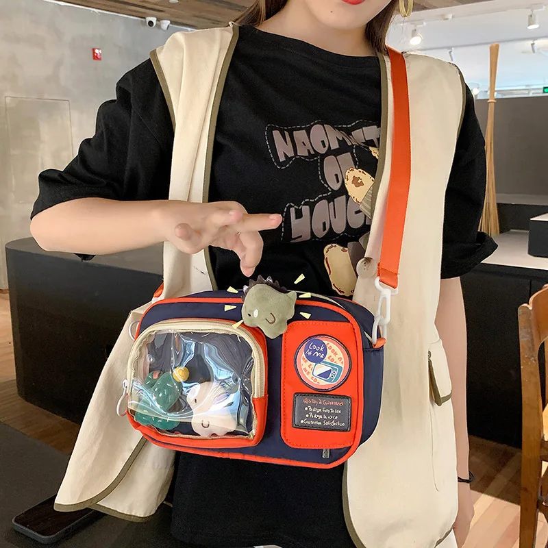 

Girl Cute canvas bag 2021 Women new personality shoulder bag Harajuku student cartoon female messenger small square bag