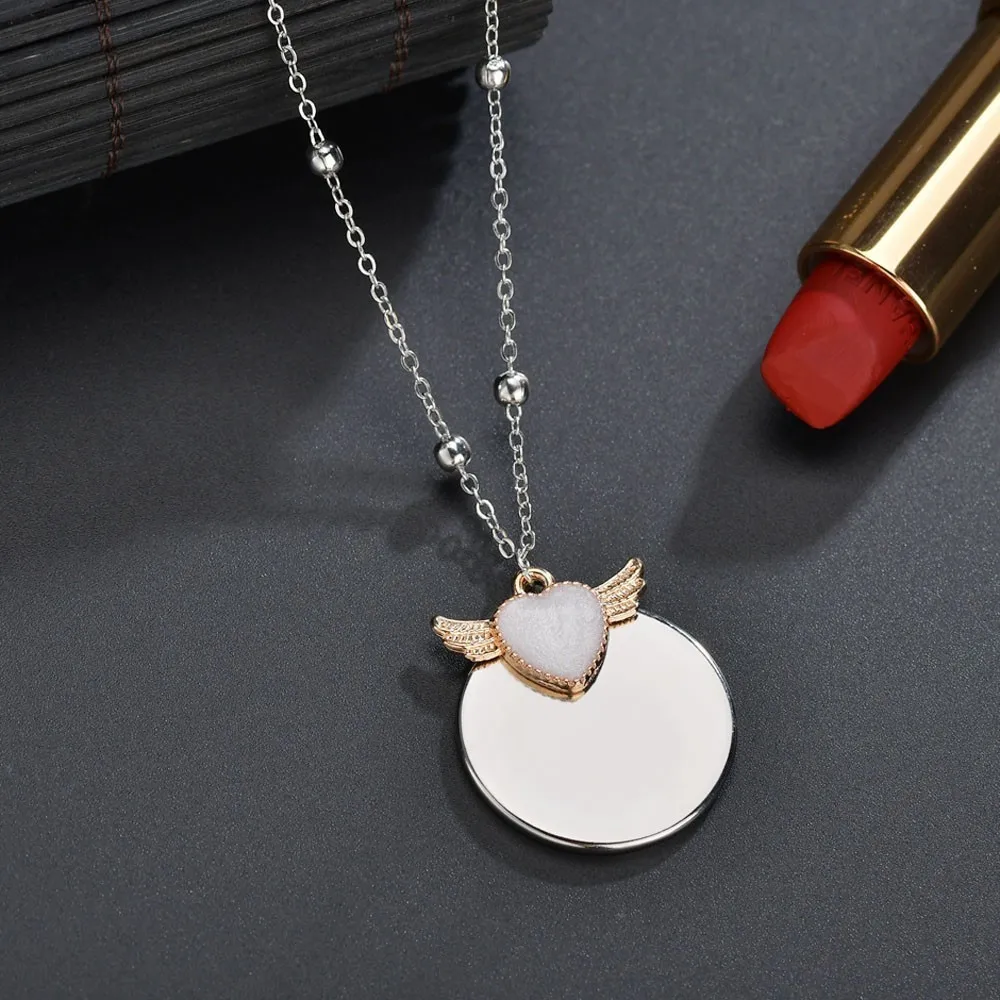 Новый милый стиль ожерелье Модные крылья сердце кулон Золотая короткая цепочка