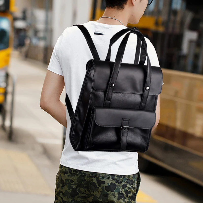 Рюкзак в винтажном стиле мужская кожаная сумка черный ноутбук рюкзак Корейском