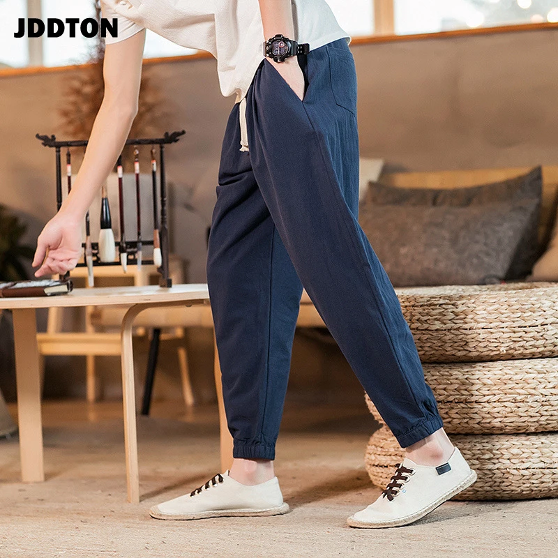 Мужские хлопковые брюки JDDTON повседневные льняные шармы длиной до щиколотки в