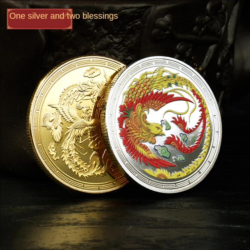 

Chinese Style Phoenix Nirvana Commemorative Coin A New Life Rebirth Medal Gold And Silver Coin Embossed Metal Craft Badge Gift