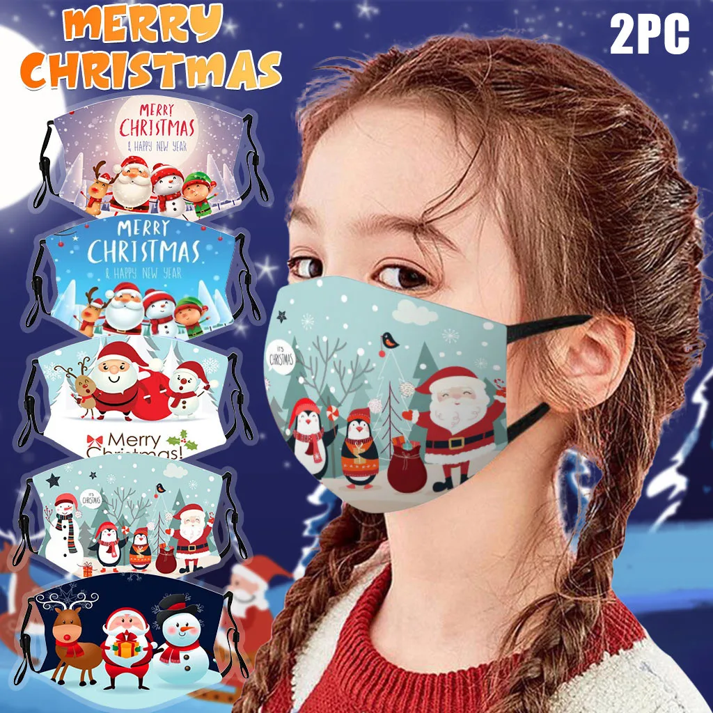 2 шт. детская Рождественская печать дышащая многоразовая моющаяся защитная маска