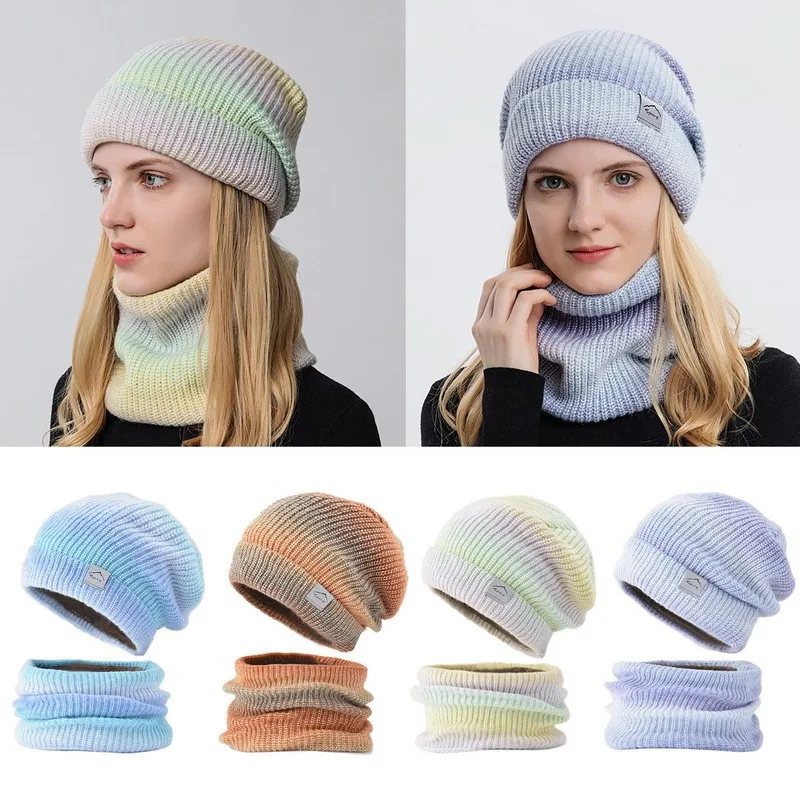

Fashion Winter Women's Hat With Scarf Wool Warm Knitted Beanie Girl Cap Women Bonnet Soft Cozy Stretchy Women's Winter Hat 2021