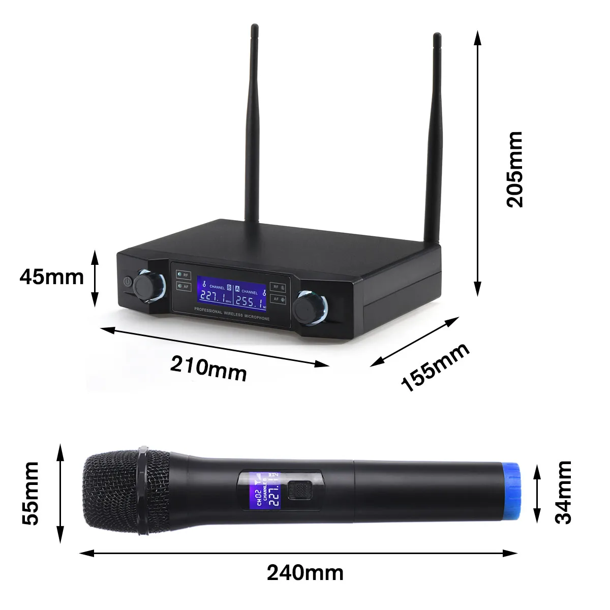 

High Quality Professional Wireless 2 Channel Dual Handheld Microphone Mic System Kits for Home Party Stage Performances Dynamic